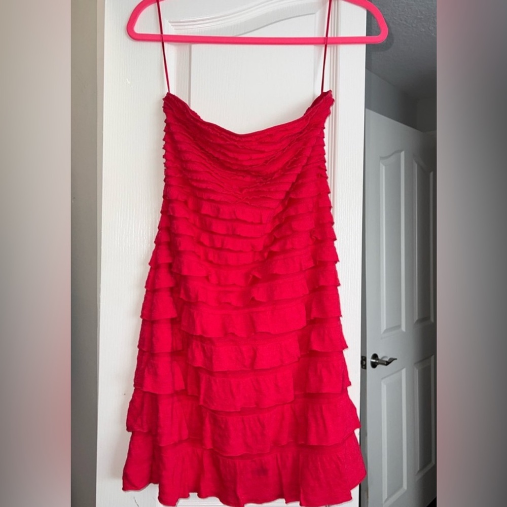 Express Vibrant Red Layered Mini Dress